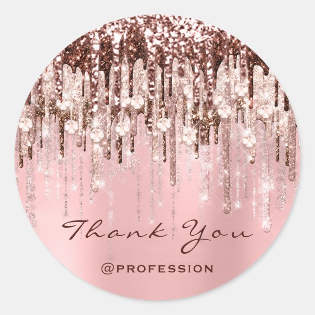 Thank You Small Business Drips Rose Pink Glitter Classic Round Sticker (Front)
