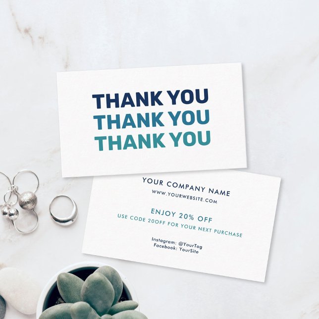 Thank you Small Business Modern Blue Ombre Discount Card (This ain't just any discount card, it's a blue teal ombre-hued hug from your fave small biz! )