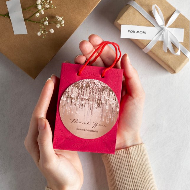 Thank You Small Business Online Drips Rose Gold Classic Round Sticker (Thank You Small Business Online Drips Rose Gold Classic Round Sticker)