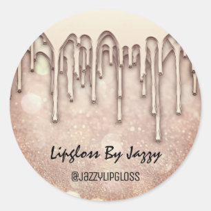 Thank You Small Business Packaging Rose Gold Drip Classic Round Sticker