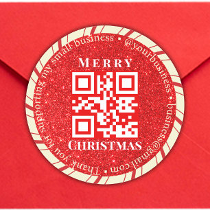 thank you small business qr code holiday red  classic round sticker