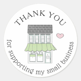 Thank You Small Business Shop Heart Personalised Classic Round Sticker