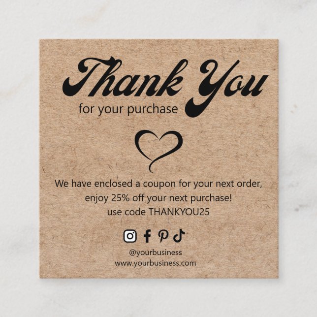  thank you small business social media kraft  enclosure card (Front)