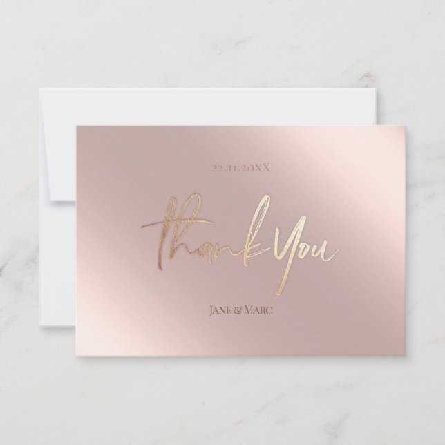 Thank You Small Cards Faux Foil Rosegold Pink (Front)