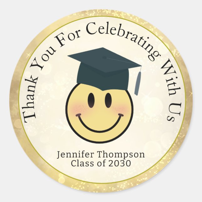 Thank You Smile Face Emoji Graduation Classic Round Sticker (Front)