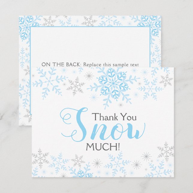 Thank You SNOW Much Blue Baby Boy Shower Note Card (Front/Back)