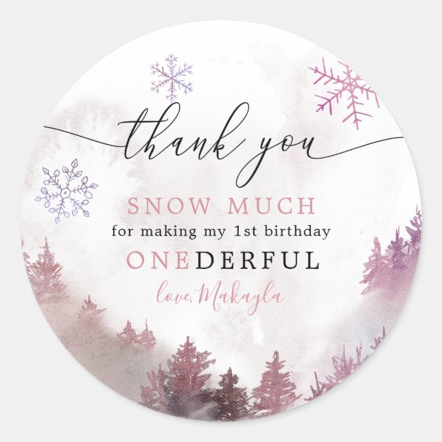 Thank You Snow Much Girl 1st Birthday Favour Classic Round Sticker (Front)