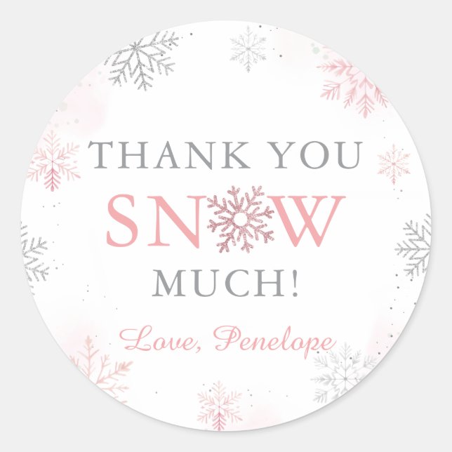 Thank You Snow Much Winter Onederland Pink Silver Classic Round Sticker (Front)