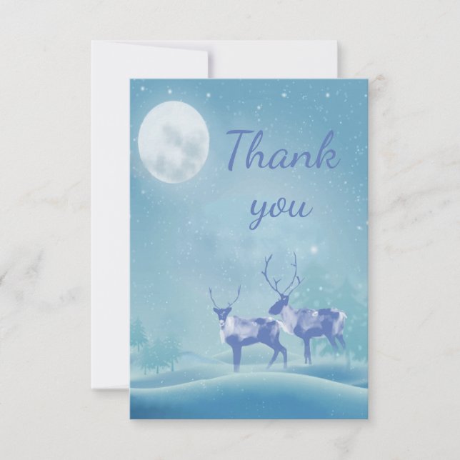 Thank You Snowy Christmas Reindeer Animal Art Card (Front)