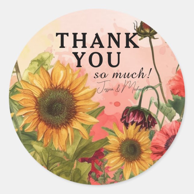 🌻Thank you so much  Sunny Petals & Scarlet Blooms Classic Round Sticker (Front)