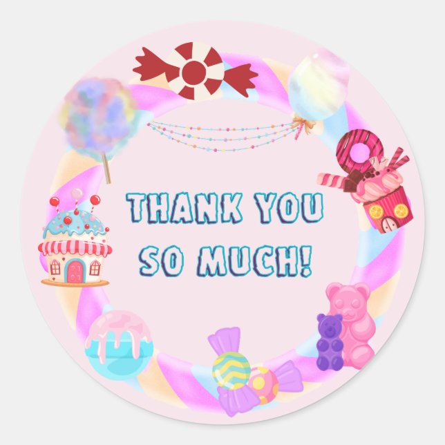 Thank You So Much Sweet Candy Theme Classic Round Sticker (Front)