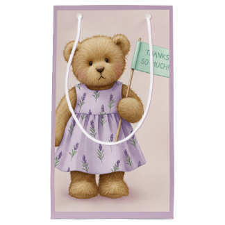 Thank You So Much!, Teddy in a Lavender Dress, by Small Gift Bag