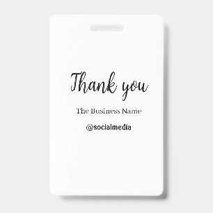 thank you social media business name date simple f ID badge