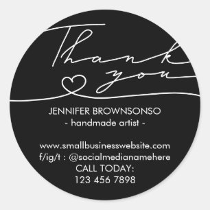 Thank you social media promote review black circle classic round sticker