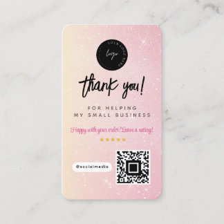 Thank You Social Media QR Code & Logo Pink Glitter Business Card