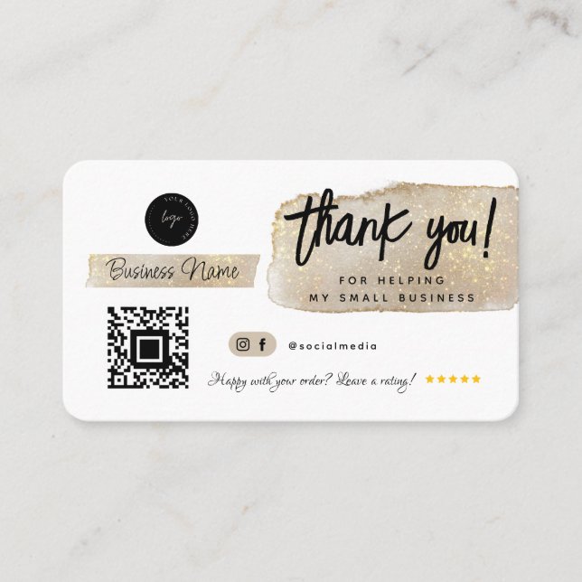 Thank You Social Media Small Business Modern Gold Business Card (Front)