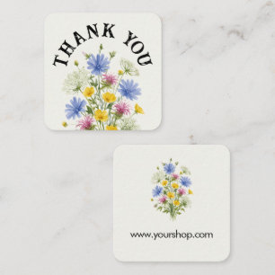 Thank you soft colourful watercolor wildflowers square business card