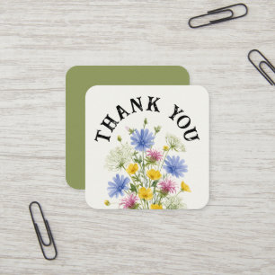 Thank you soft colourful watercolor wildflowers square business card