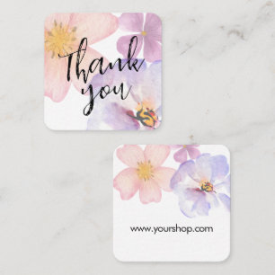 Thank you soft purple watercolor flowers square business card
