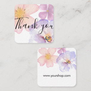 Thank you soft purple watercolor flowers square business card