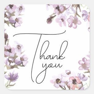Thank you soft purple wildflowers square sticker