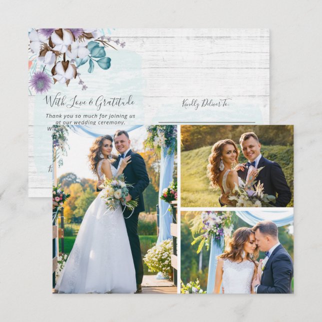 Thank You Southern Cotton 3-Photo Wedding Card (Front/Back)