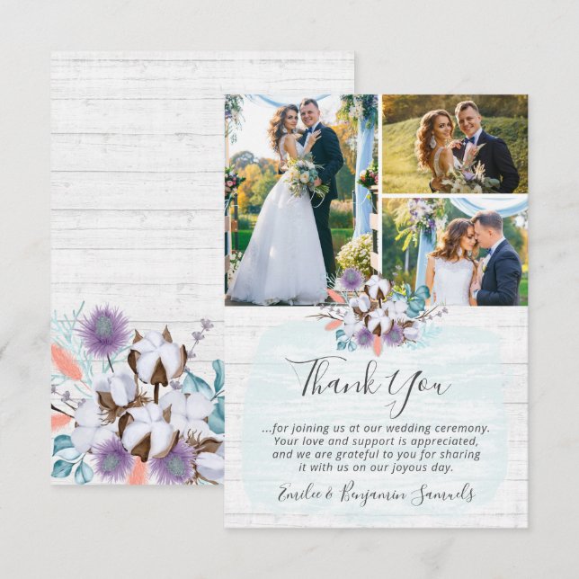 Thank You Southern Cotton Country Wedding Card (Front/Back)