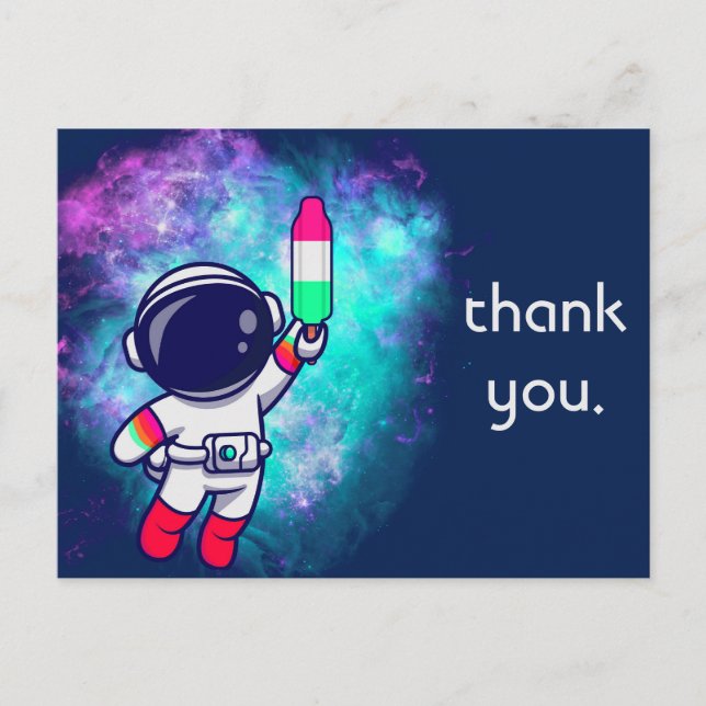 Thank you Space Birthday Party, Retro Astronaut Postcard (Front)