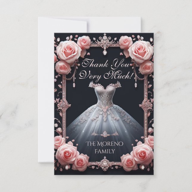 Thank You Spanish Quinceañera Rose Card (Front)