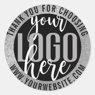 Thank You Sparkly Silver Glitter Business Logo Classic Round Sticker