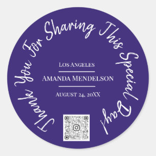 Thank You  Special Day QR Code Logo Blue Classic Round Sticker