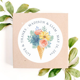 Thank You Spring Floral Chic Modern Name Wedding Classic Round Sticker