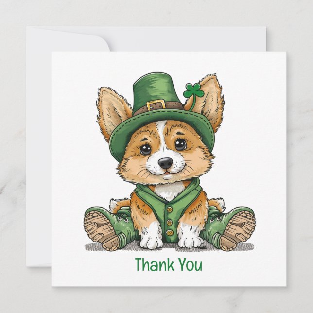 Thank You St. Patrick's Day Corgi Dog Card (Front)
