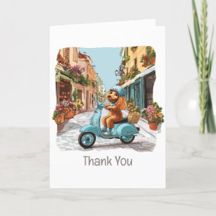 Thank You Standard Poodle Dog Riding Scooter Card