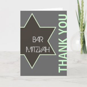 Thank you Star of David Bar Mitzvah Green & Grey Card