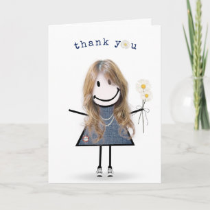 Thank You Stick Figure Girl with Daisies Card