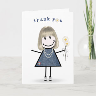 Thank You Stick Figure Girl with Daisies Card