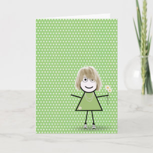 Thank You Stick Girl with Daisies Card