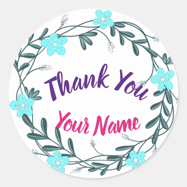 Thank You Sticker, Add Your Name, Classic Round Sticker (Front)