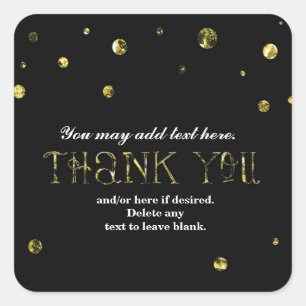 THANK YOU STICKER Black & Gold Glitter Dots