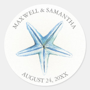 Thank You Sticker Blue Starfish Beach Wedding