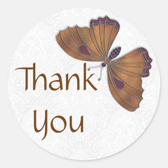 Thank You Sticker Butterfly Brocade brown (Front)