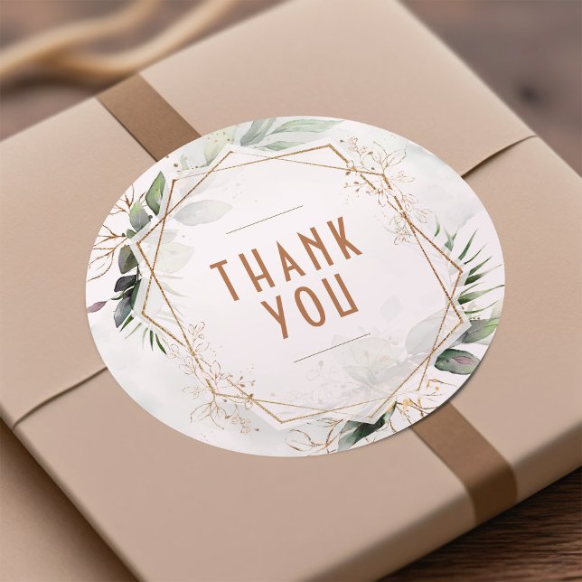 Thank You Sticker Gold & Green Geometric Boho (Creator Uploaded)