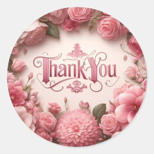 Thank you sticker pink - floral theme (Front)