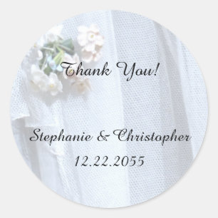 Thank You Sticker, Wedding, Vintage Lace Classic Round Sticker