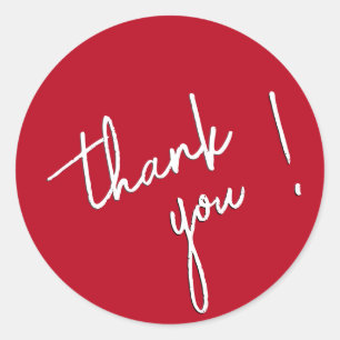 Thank You Sticker White Script Font on Red