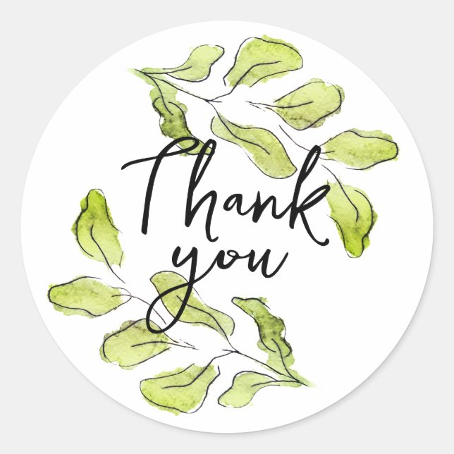 Thank you sticker with watercolor leafs (Front)