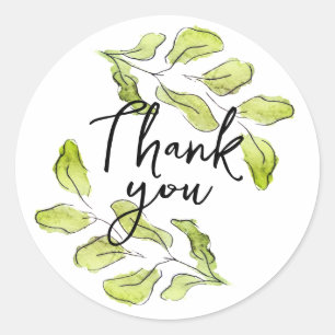 Thank you sticker with watercolor leafs