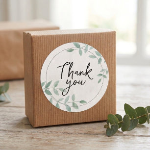 Thank you sticker with watercolor leafs