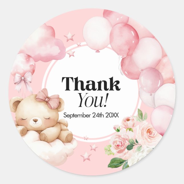  Thank You Stickers Baby Shower Pink  (Front)